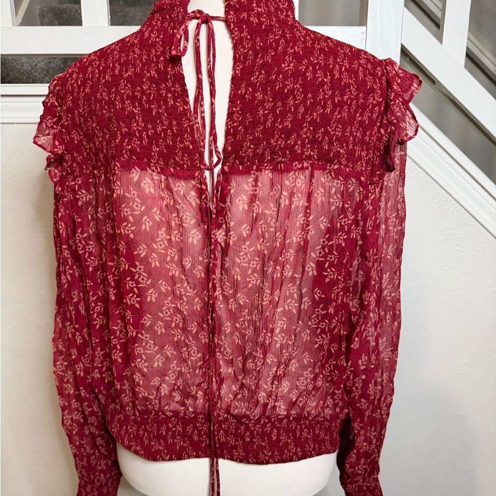 Free People Burgundy Floral Blouse - Picture 4 of 10